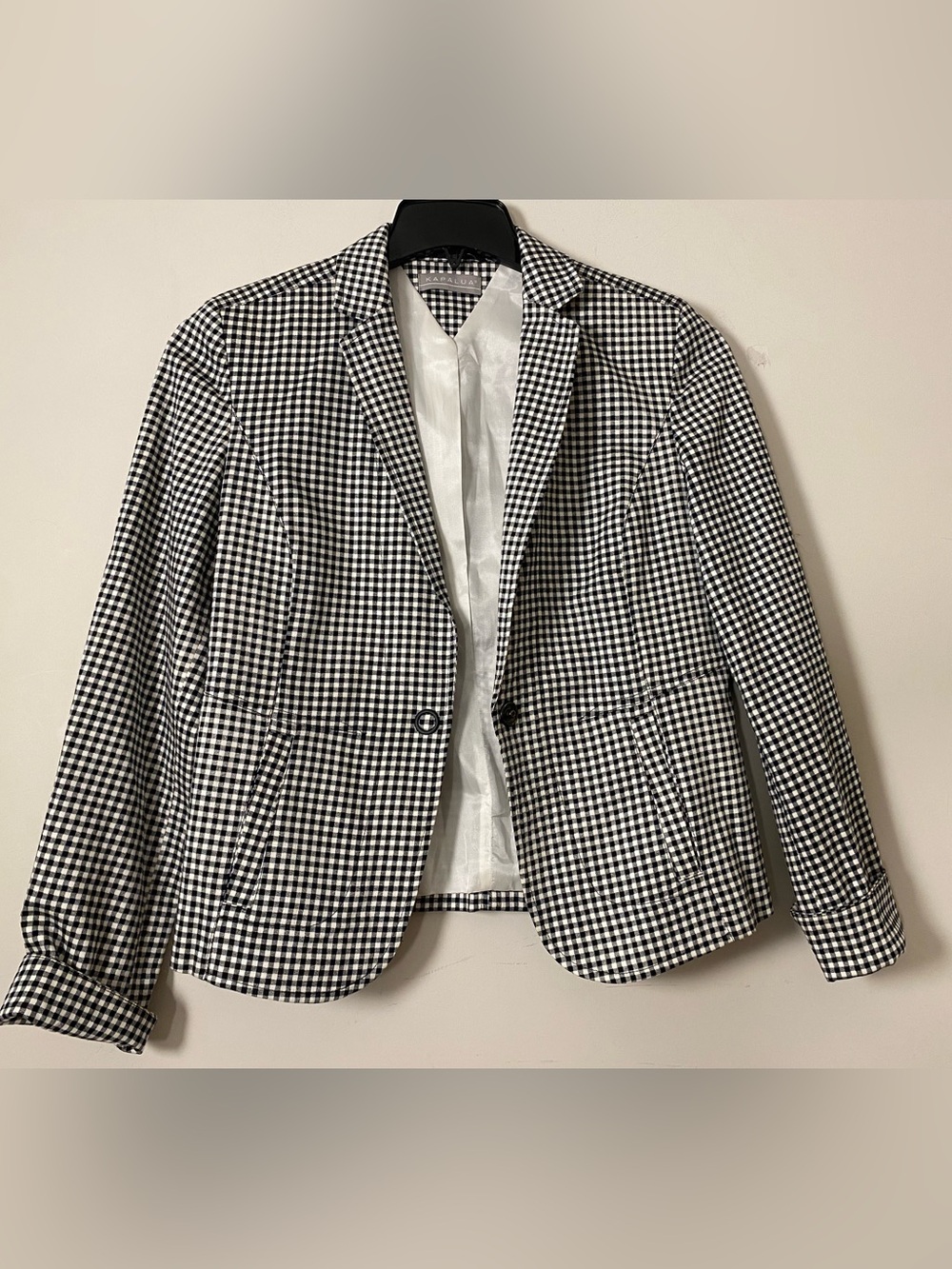 Gingham Notch-Lapel Blazer in Black & White by Kapalua